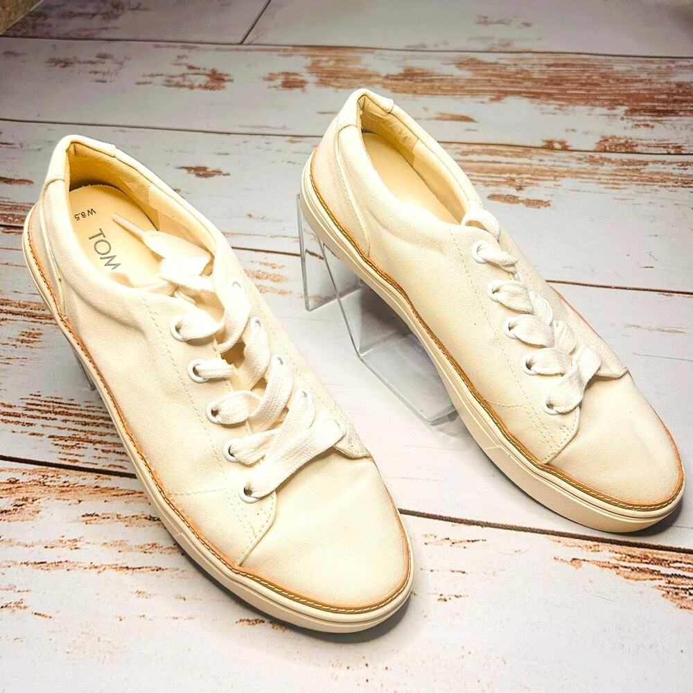 TOMS Alex Canvas Sneakers Womens 8.5W Cream Lace Up Minimalist Casual Shoes